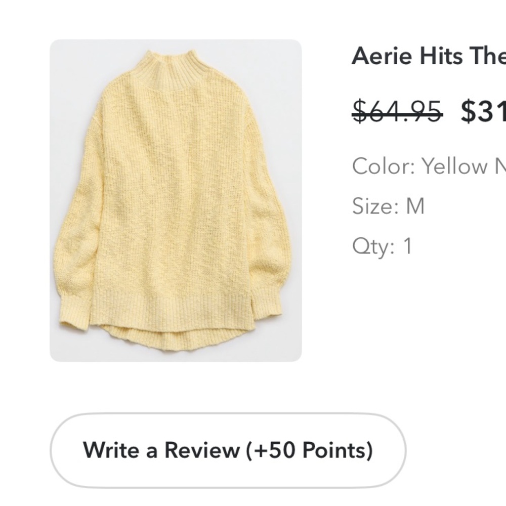 Aerie yellow Cowl Neck Sweater